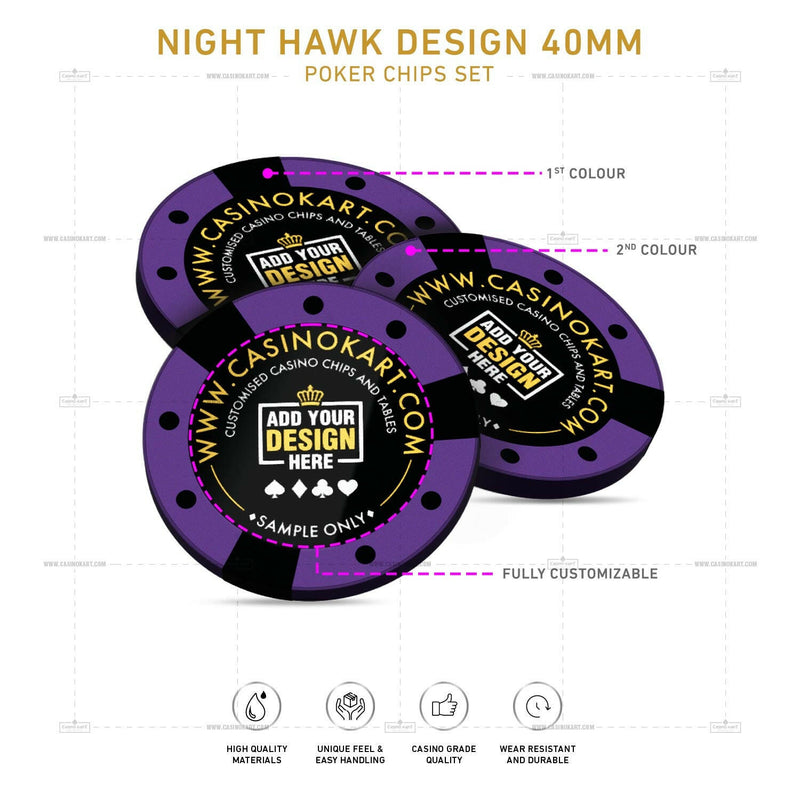 Customisable Casino Poker Chips, Night Hawk Design 40 MM