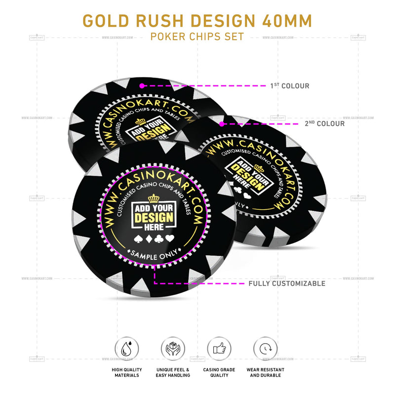 Customisable Casino Poker Chips, Gold Rush Design 40 MM