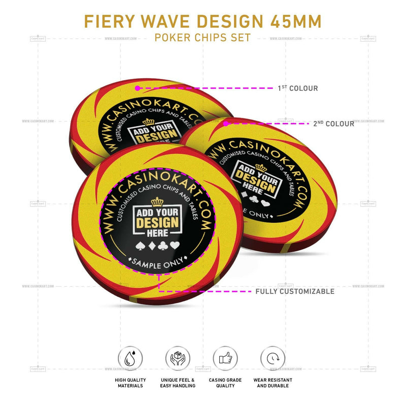 Customisable Casino Poker Chips, Fiery Wave Design 45 MM