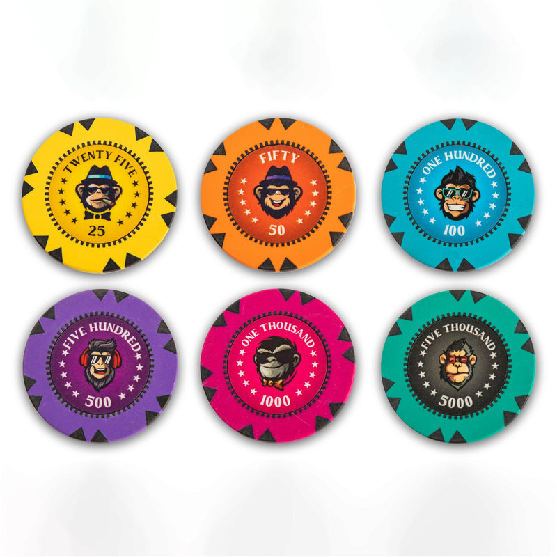 NFT Monkey Poker Chips Set- 300 And 500 Pieces, Clay, 40 MM, 14g