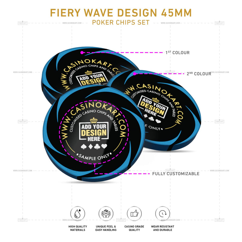 Customisable Casino Poker Chips, Fiery Wave Design 45 MM
