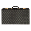 Black suitcase with gold monogram pattern on a white background