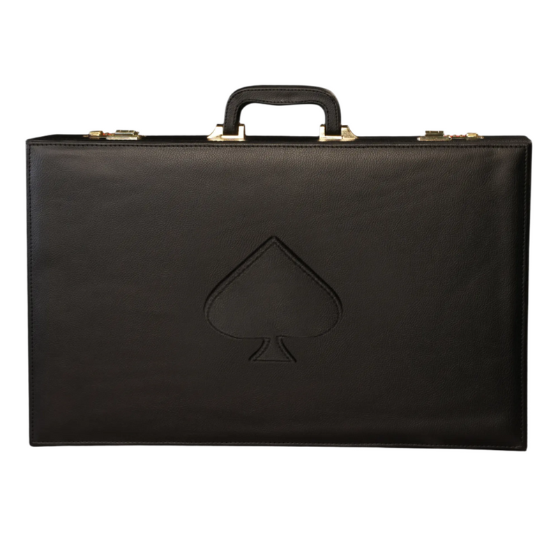 Black briefcase with a spade symbol on a white background