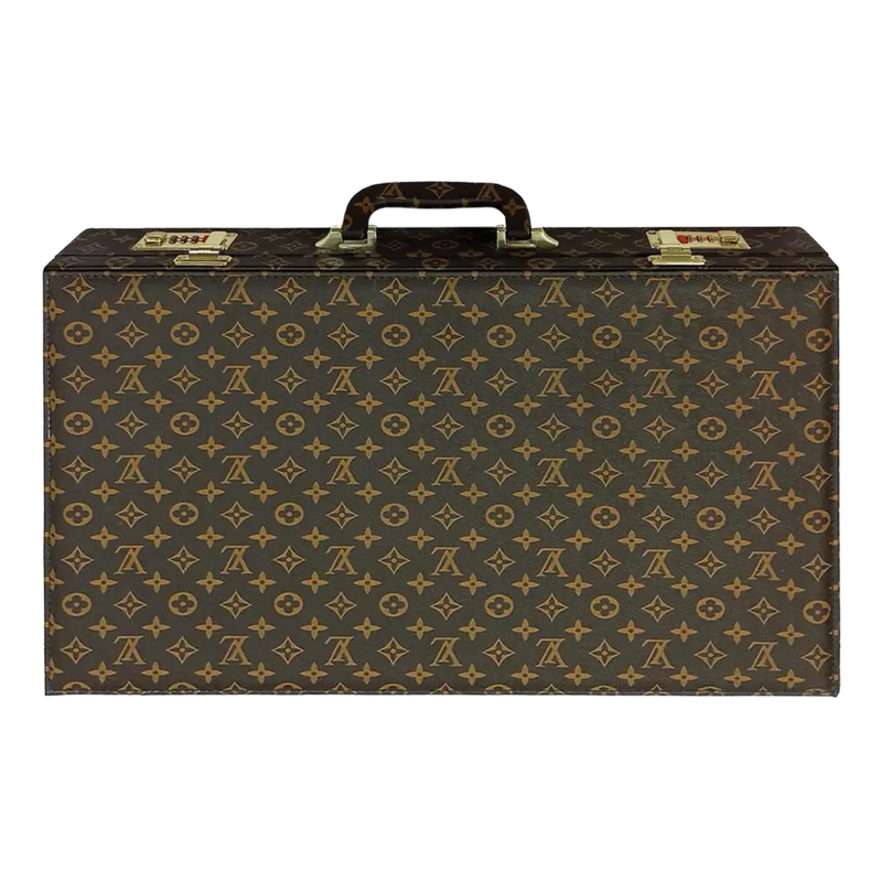 Brown suitcase with pattern on a white background