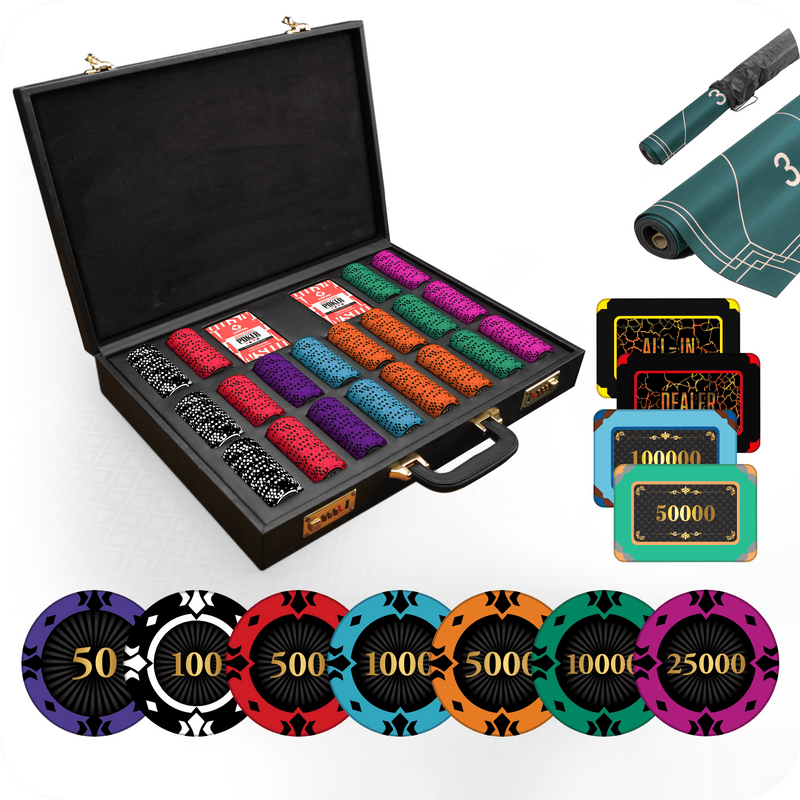 Conquer Gunpowder Poker Chipset- SD, 500/800 Pcs, 30/50 Plaques, Clay, 50mm, 21g