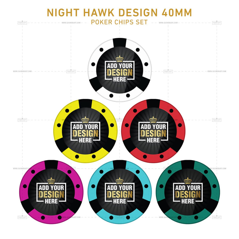 Customisable Casino Poker Chips, Night Hawk Design 40 MM