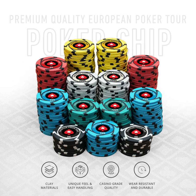 European Poker Tour Poker Chipset - EPT, 300/500 Pcs, Clay, 40mm, 14g