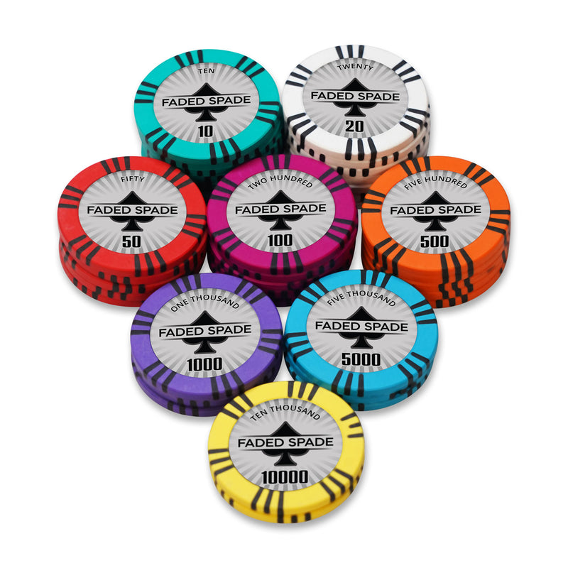 Faded Spade TS Poker Chips Set- 300 And 500 Pieces, Clay, 40 MM, 14g