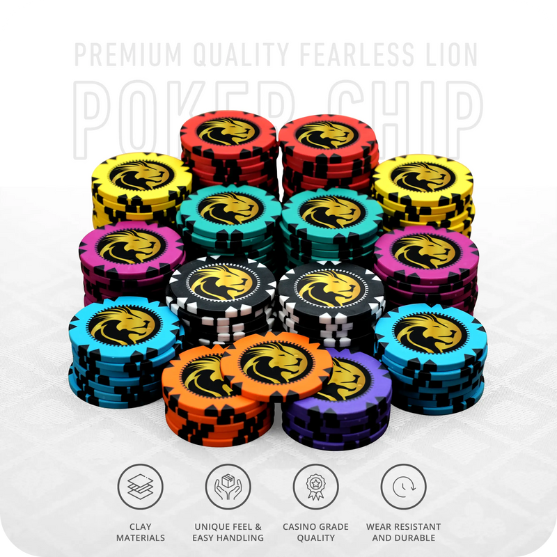 Fearless Lion Poker Chipset without Denominations - GR, 300/500 Pcs, Clay, 40mm, 14g