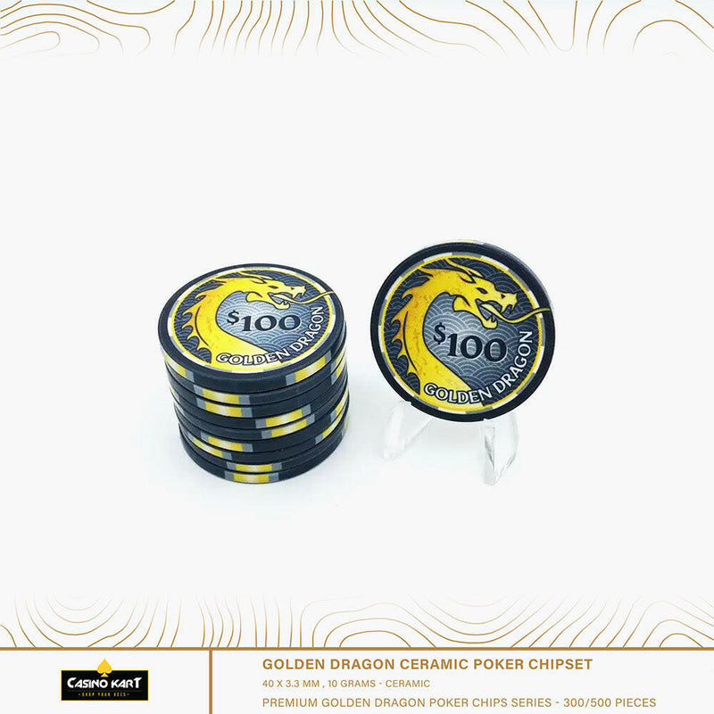 Golden Dragon Poker Chips Set - 300 & 500 Pieces, Ceramic, 40 MM, 12g