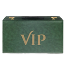 Green suitcase with 'VIP' text on a white background