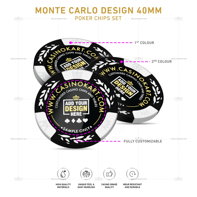 Customisable Casino Poker Chips, Monte Carlo Design 40 MM