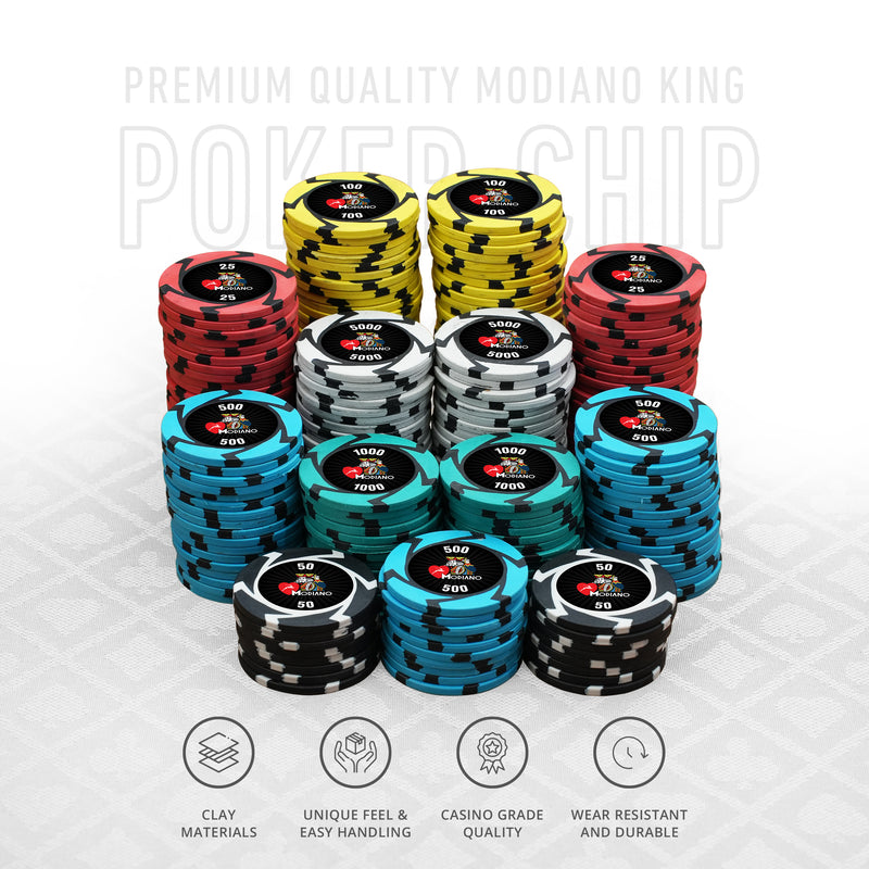 Modiano King Poker Chipset - EPT, 300/500 Pcs, Clay, 40mm, 14g