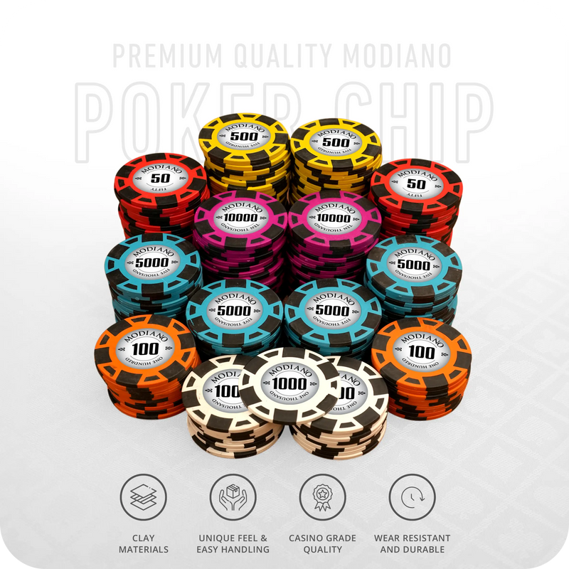 Modiano Poker Chips Set - TN, 500 & 800 Pieces, 30 Plaques, Clay, 45 MM, 18g