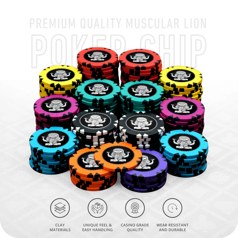 Muscular Lion Poker Chipset without Denominations - GR, 300/500 Pcs, Clay, 40mm, 14g