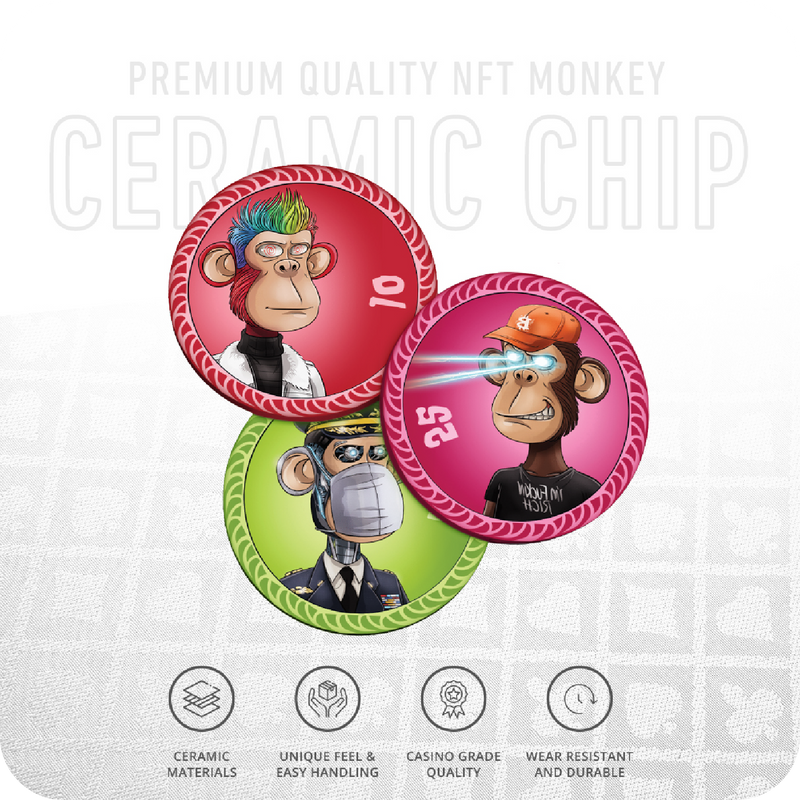 NFT Monkey Poker Chips Set - 300 & 500 Pieces, Ceramic, 40 MM, 12g
