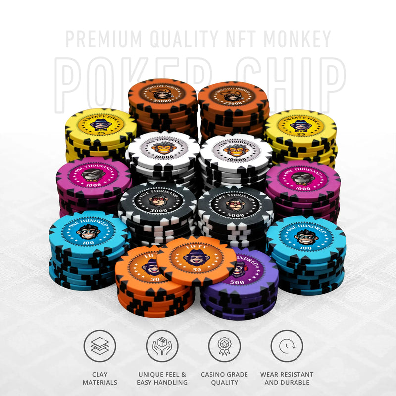 NFT Monkey Poker Chipset - GR, 300/500 Pcs, Clay, 40mm, 14g