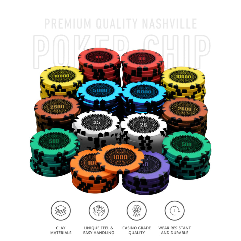 Nashville Series Poker Chipset - GR, 300/500 Pcs, Clay, 40mm, 14g