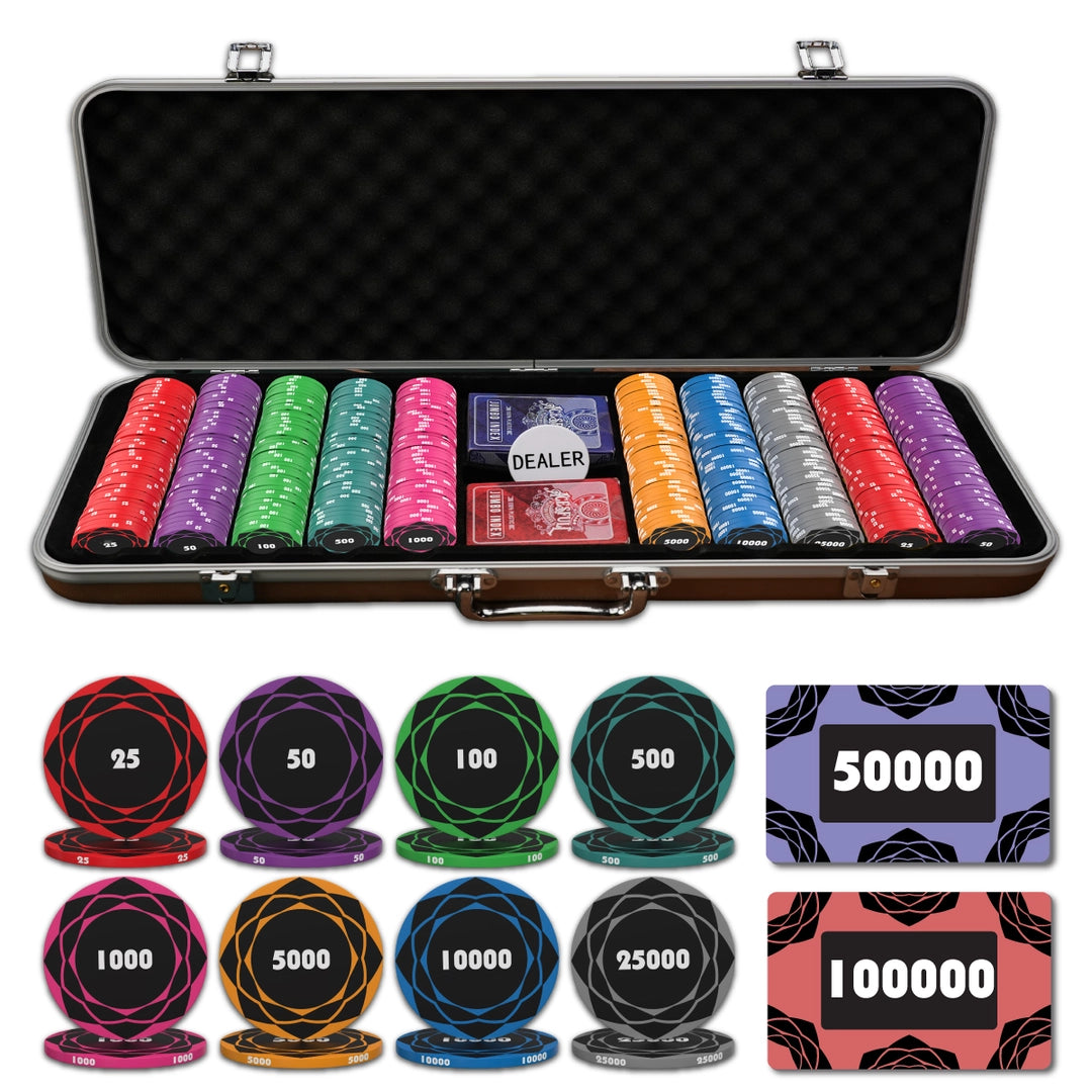 Petaluxe Poker Chipset - 300/500 Pcs, 10/20 Plaques, Ceramic, 40/45/50mm, 10/14/17g