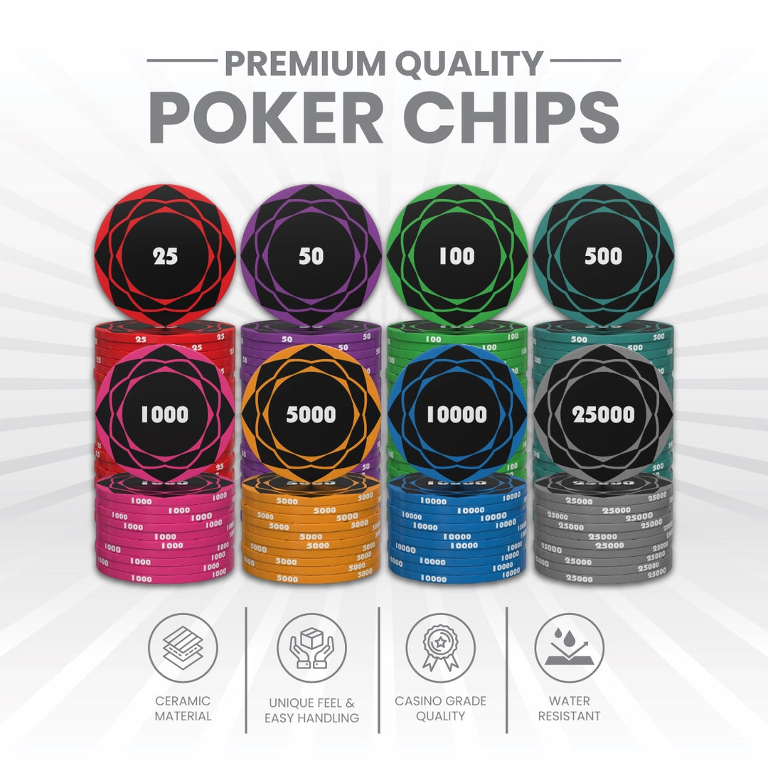 Petaluxe Poker Chipset - 300/500 Pcs, 10/20 Plaques, Ceramic, 40/45/50mm, 10/14/17g
