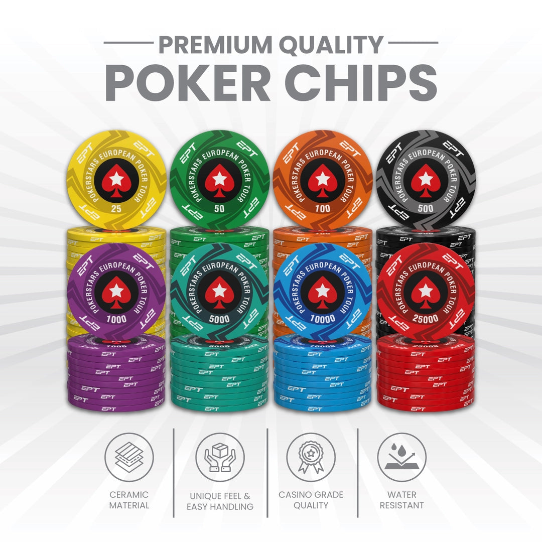 Pokerstars EPT Poker Chipset - 300/500 Pcs, Ceramic, 40/45/50mm, 10/14/17g