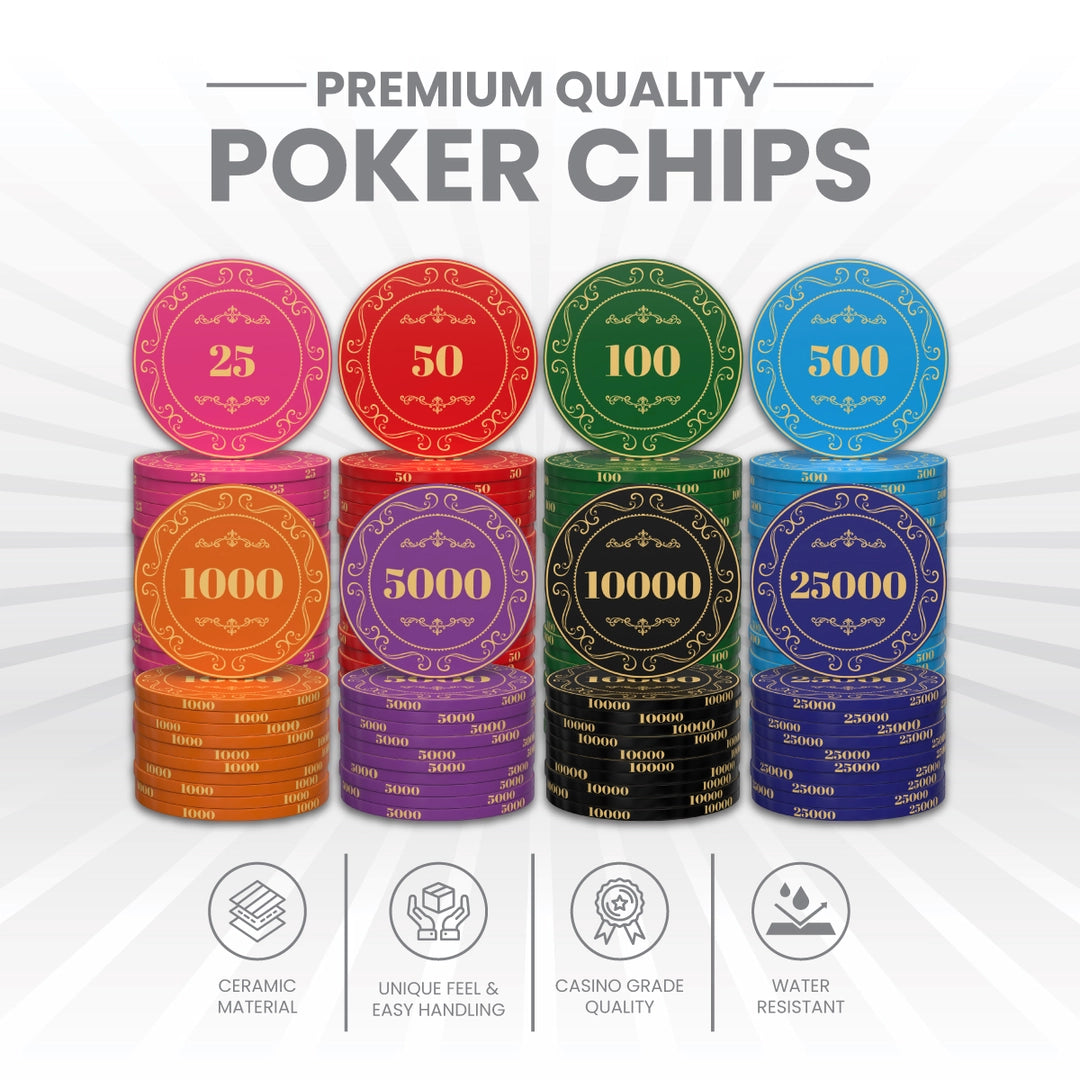 Rosette Poker Chipset - 300/500 Pcs, 10/20 Plaques, Ceramic, 40/45/50mm, 10/14/17g