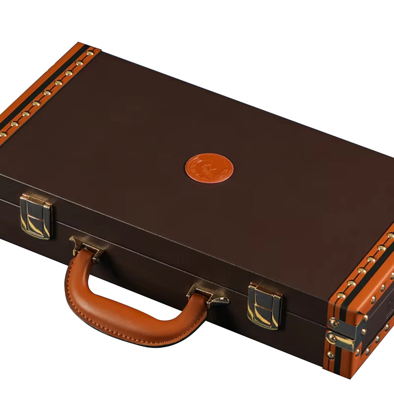 Rushy Brown Leather Poker Chips Case - Brown