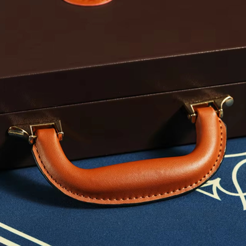 Rushy Brown Leather Poker Chips Case - Brown