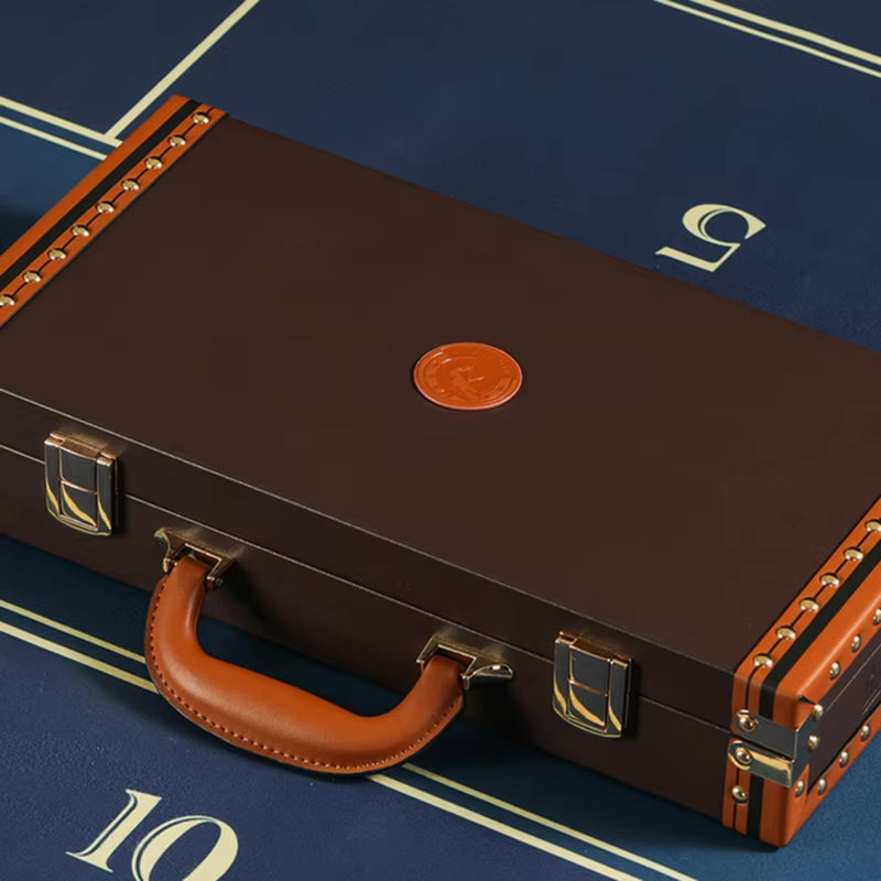 Rushy Brown Leather Poker Chips Case - Brown