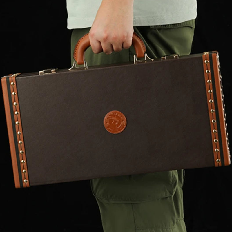 Rushy Brown Leather Poker Chips Case - Brown