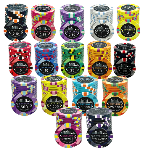 Skyline Cash Poker Chipset - 300/500 Pcs, Ceramic, 40/45/50mm, 10/14/17g