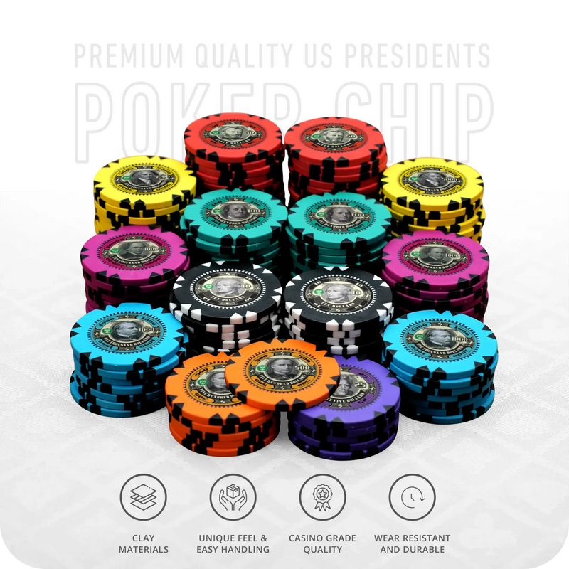 US Presidents Poker Chipset - GR, 300/500 Pcs, Clay, 40mm, 14g