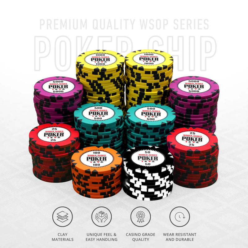 WSOP Series Poker Chipset - GR, 300/500 Pcs, Clay, 40mm, 14g