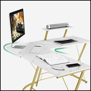 ASTRIX L-Shaped Desk 50.8" Computer Corner Desk, Home Gaming Desk, Office Writing Workstation with Large Monitor Stand, Space-Saving, Easy to Assemble, Black