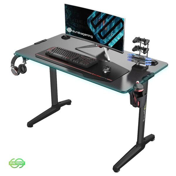 EUREKA ERGONOMIC Gaming Computer Desk 44" Home Office Gaming PC Tables New Polygon Legs Design with RGB LED Lights, Colonel Series GIP-44B, Black