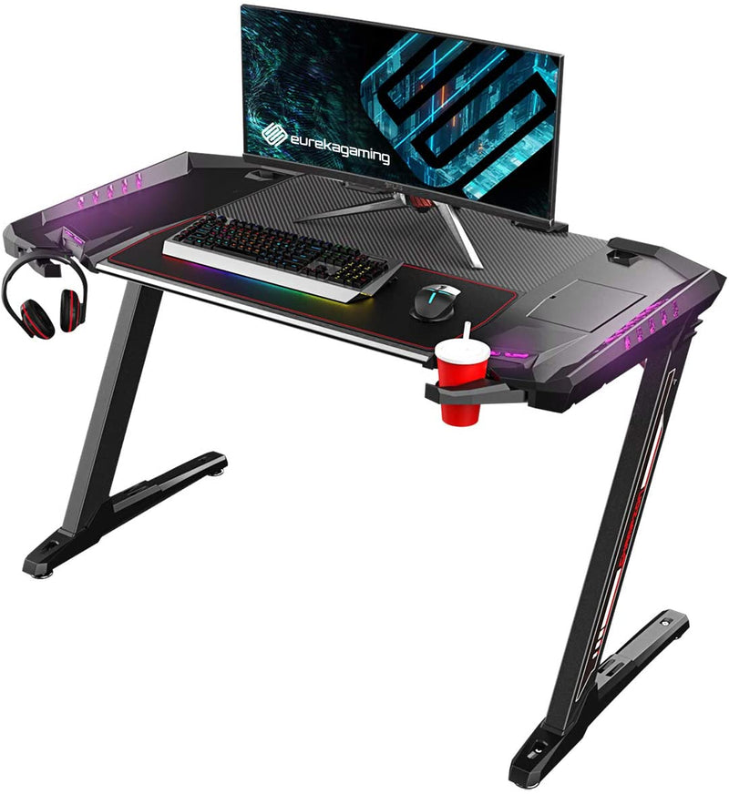 Eureka Ergonomic® Z2 PC Home Office Gaming Computer Desk with RGB Lights, Retractable Cup Holder & Headset Hook