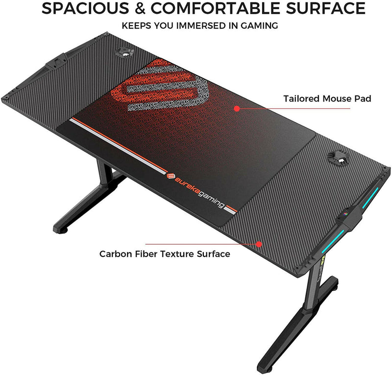 Eureka Ergonomic i-Series Gaming Table- 55 Inches, RGB LED Lights, Black