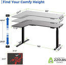 Eureka Gaming Table - 60 Inches, Dual Motor Electric Height Adjustment, Black