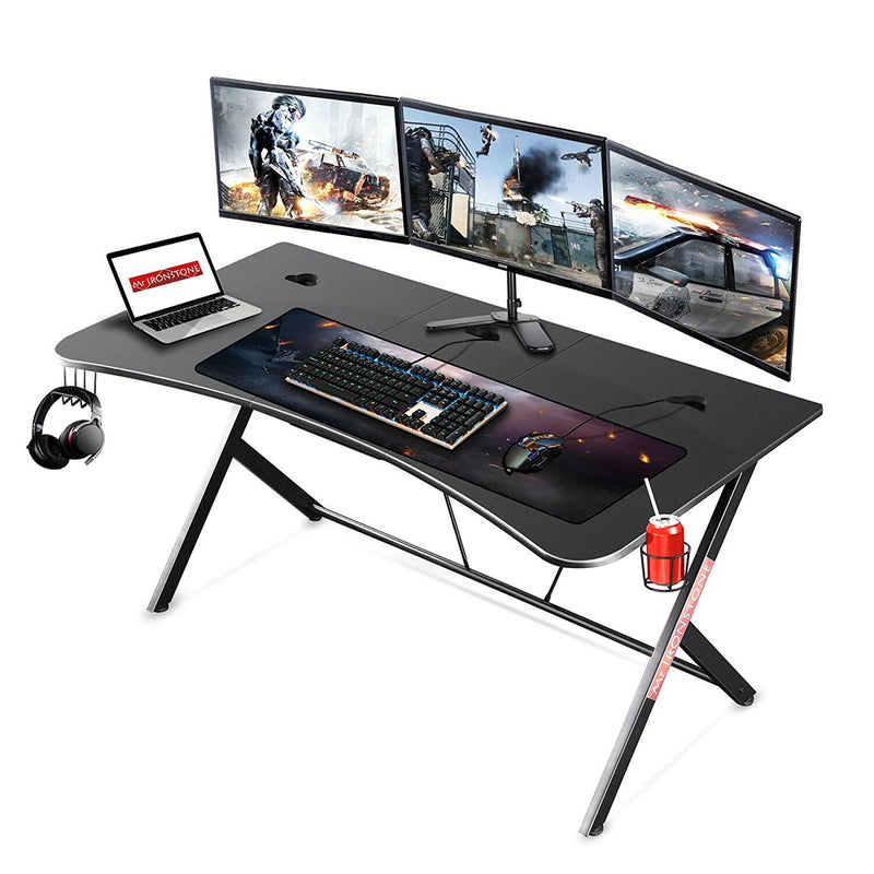 Mr IRONSTONE White Gaming Desk 45.3 Gaming Table Home Computer Desk with  Cup Holder and Headphone Hook Gamer Workstation