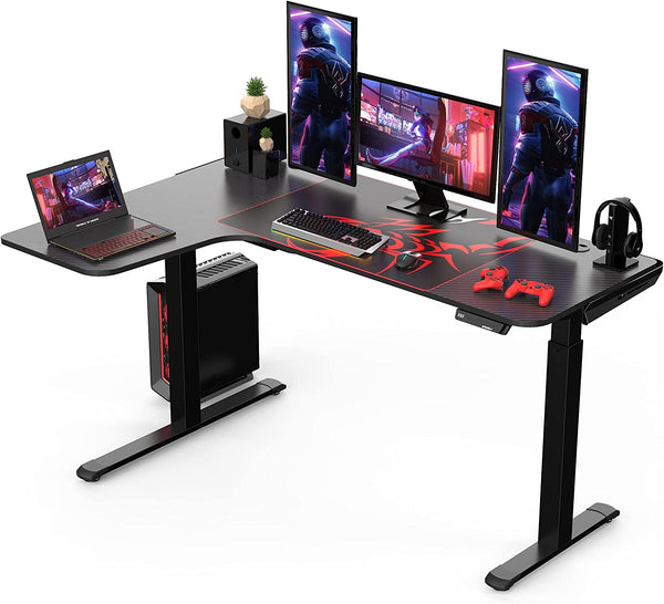 EUREKA ERGONOMIC Dual Motor Height Adjustable Electric Standing Desk for Gaming and Home Office, 60 Inch L Shaped Corner Computer Gaming Desk, Black