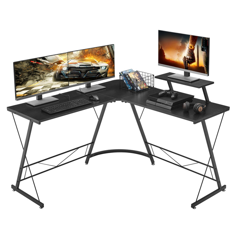ASTRIX L-Shaped Desk 50.8" Computer Corner Desk, Home Gaming Desk, Office Writing Workstation with Large Monitor Stand, Space-Saving, Easy to Assemble, Black