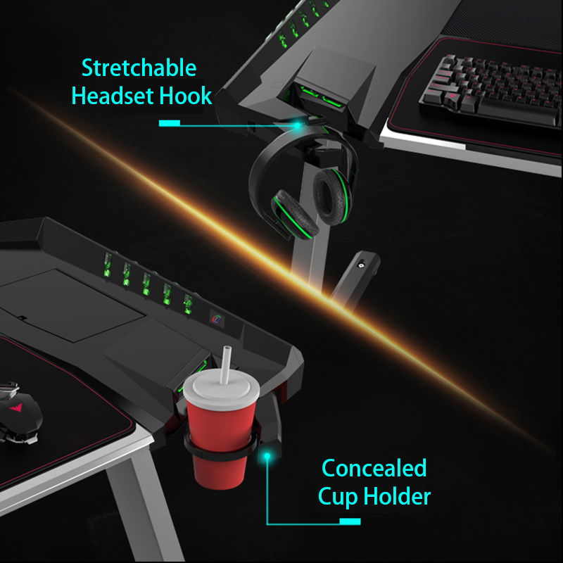 Eureka Ergonomic® Z2 PC Home Office Gaming Computer Desk with RGB Lights, Retractable Cup Holder & Headset Hook