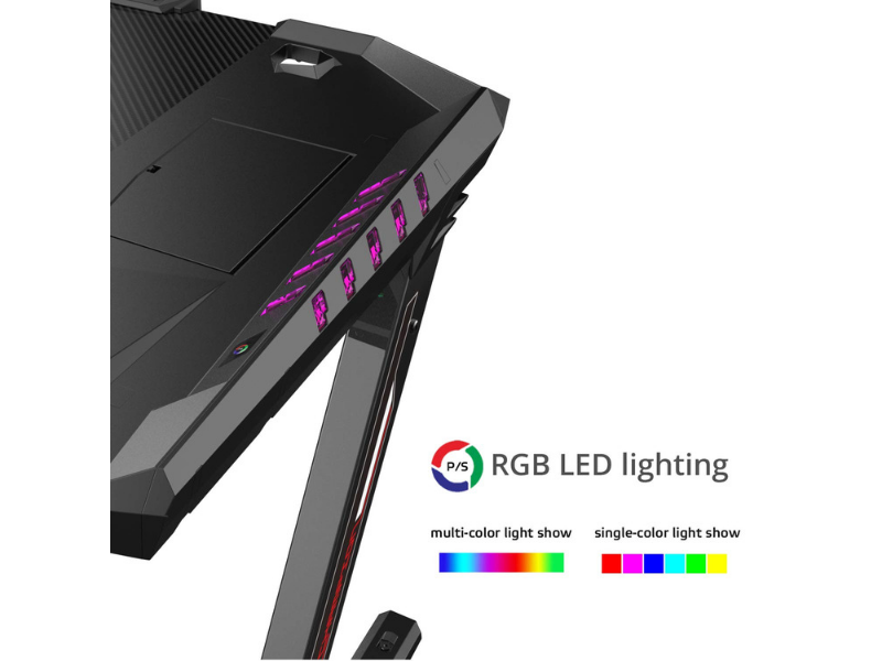 Carbon X Pro Ergonomic Z2 Gaming Desk - (RED) Computer Gaming Desk with Retractable Cup Holder & Headset Hook - RGB Light - casino-kart