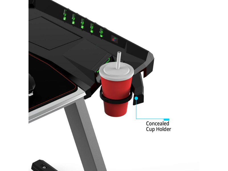 Carbon X Pro Ergonomic Z2 Gaming Desk - (BLACK) Computer Gaming Desk with Retractable Cup Holder & Headset Hook - RGB Light - casino-kart